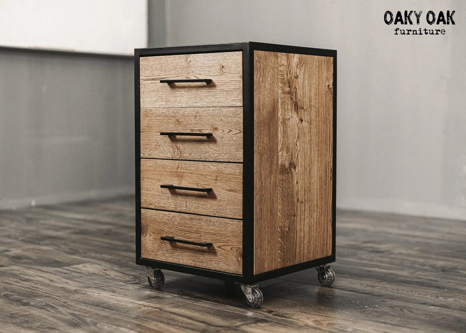 OAK CHEST OF DRAWERS WITH A STEEL FRAME 852