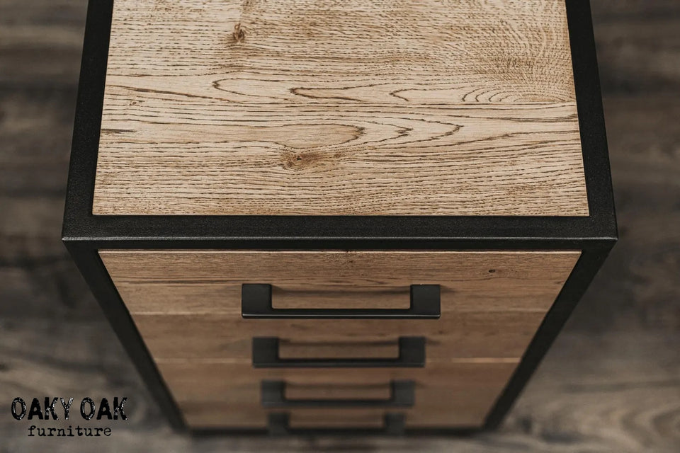 OAK CHEST OF DRAWERS WITH A STEEL FRAME 852
