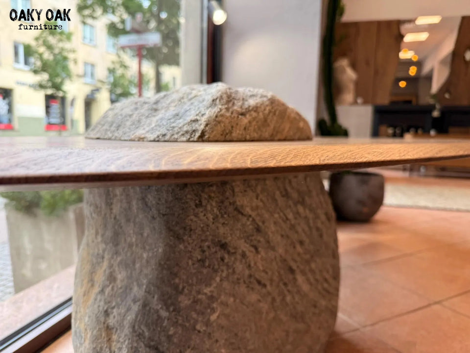 OAK COFFEE TABLE WITH NATURAL STONE BASE 881