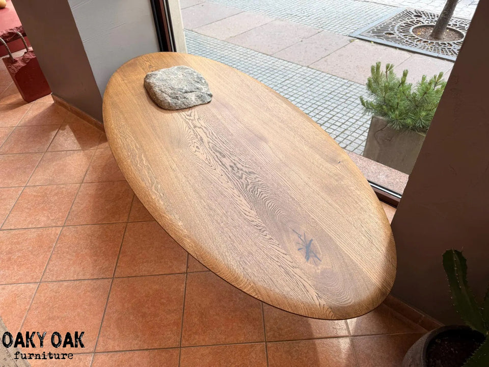 OAK COFFEE TABLE WITH NATURAL STONE BASE 881