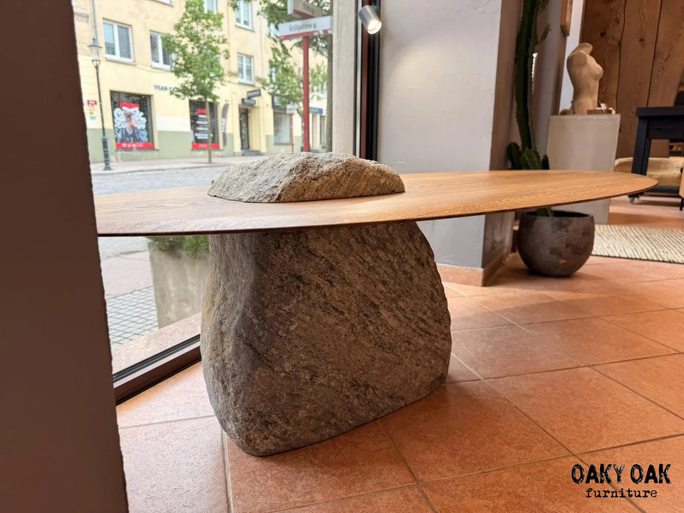 OAK COFFEE TABLE WITH NATURAL STONE BASE 881