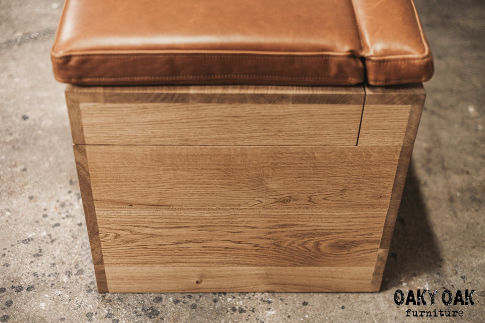 OAK STORAGE BENCH WITH GENUINE LEATHER SEAT 898
