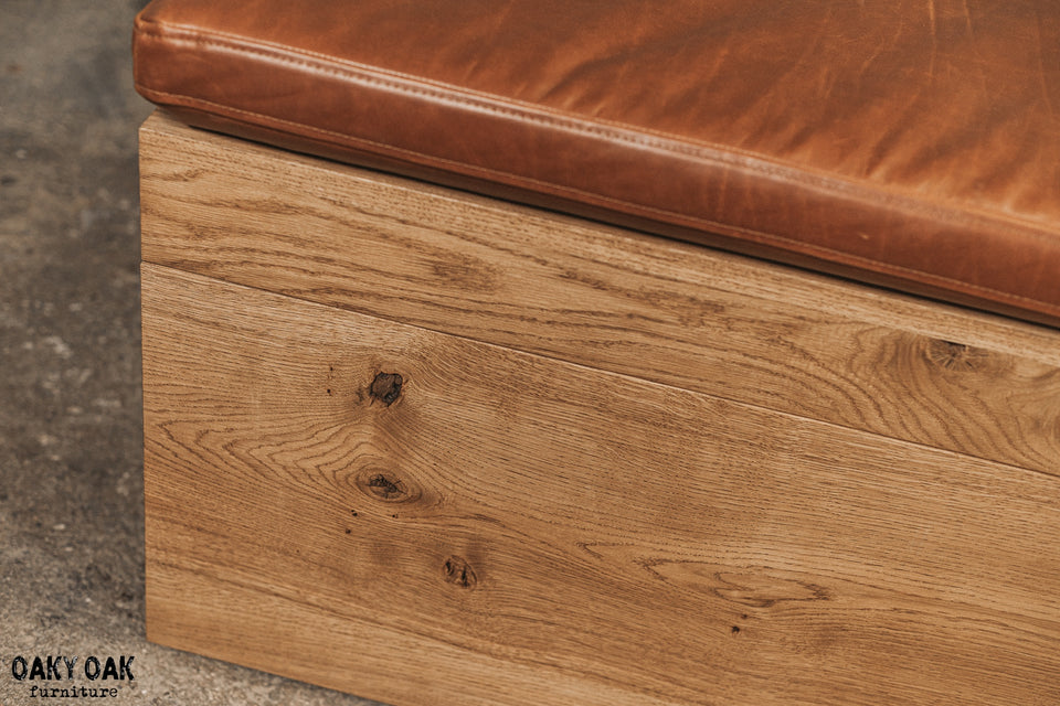 OAK STORAGE BENCH WITH GENUINE LEATHER SEAT 898