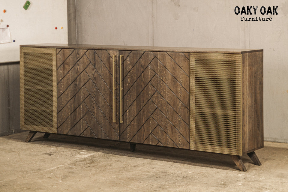 OAK SIDEBOARD WITH METAL MESH DOORS 890