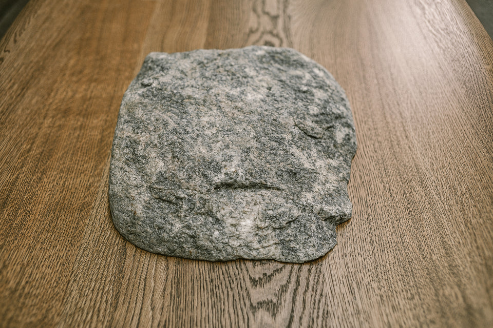 SOLID OAK COFFEE TABLE WITH NATURAL STONE PEDESTAL 924