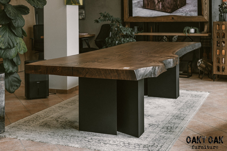 OAK DINING TABLE WITH BLACK STEEL LEGS 893