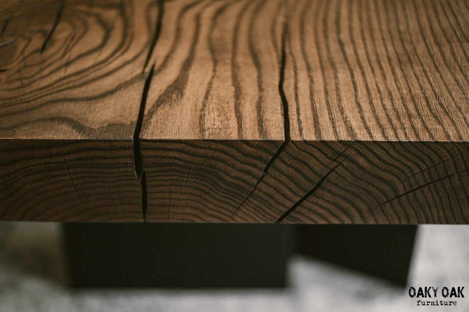 OAK DINING TABLE WITH BLACK STEEL LEGS 893