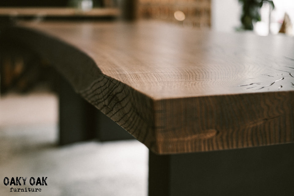 OAK DINING TABLE WITH BLACK STEEL LEGS 893
