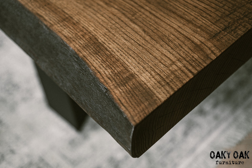 OAK DINING TABLE WITH BLACK STEEL LEGS 893