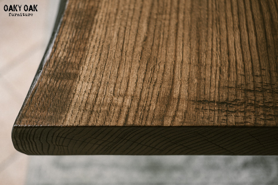 OAK DINING TABLE WITH BLACK STEEL LEGS 893