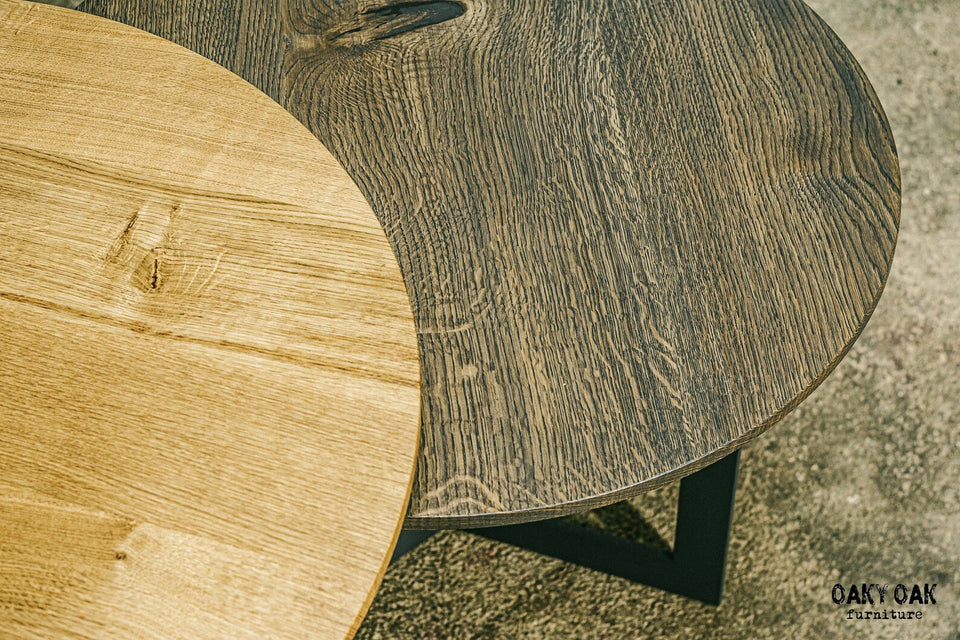 OAK ROUND NESTING COFFEE TABLE SET 883