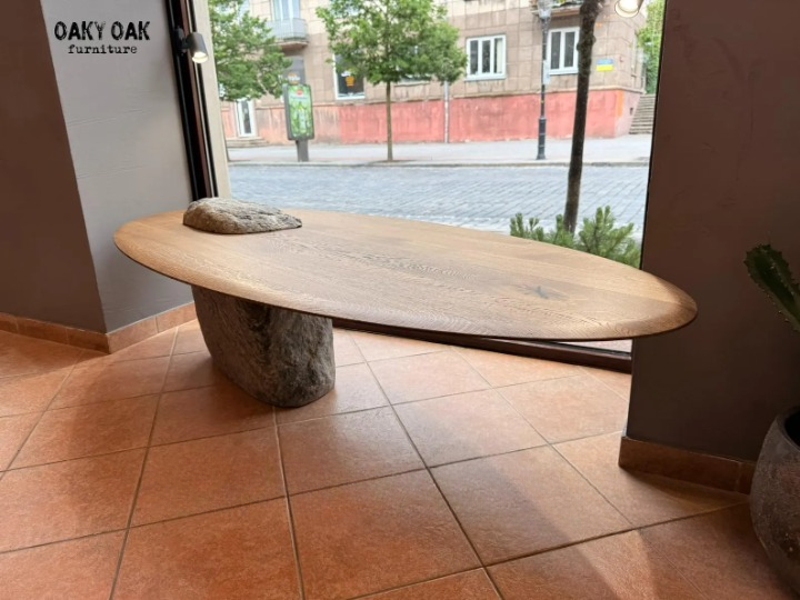 OAK COFFEE TABLE WITH NATURAL STONE BASE 881