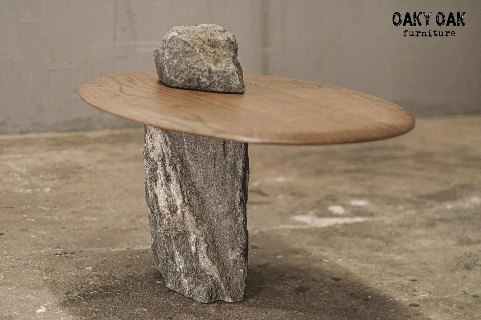 OAK COFFE TABLE WITH NATURAL STONE BASE 832