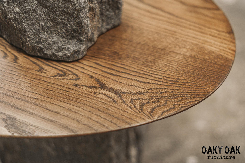 OAK COFFE TABLE WITH NATURAL STONE BASE 832