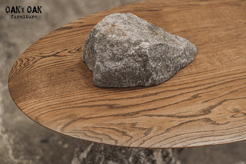 OAK COFFE TABLE WITH NATURAL STONE BASE 832