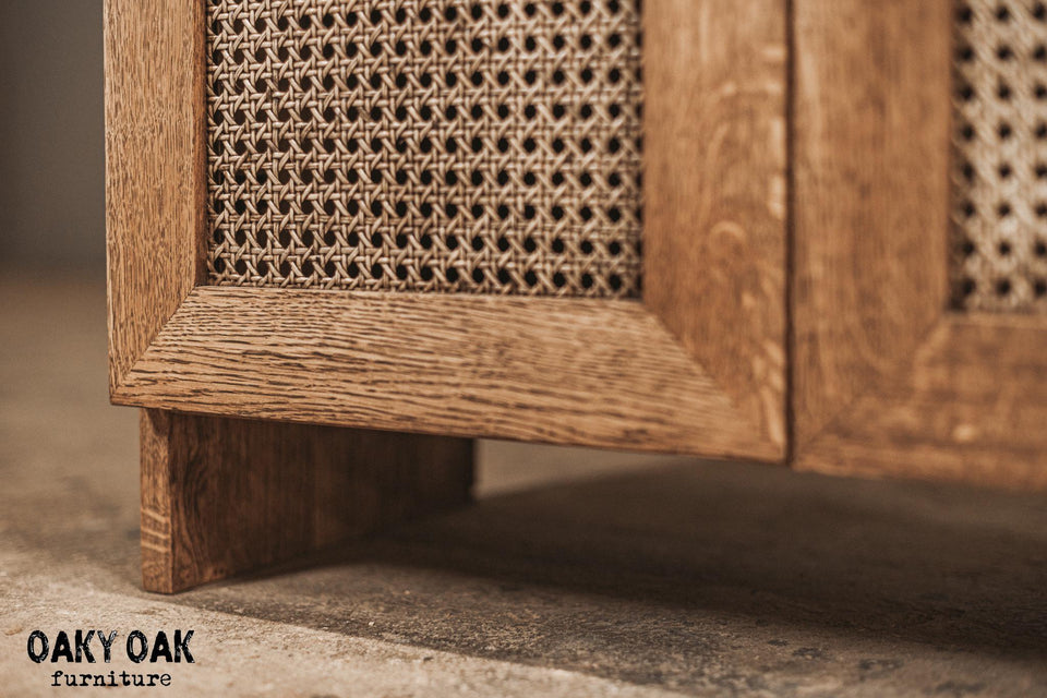 OAK CABINET WITH NATURAL RATTAN DOORS 897