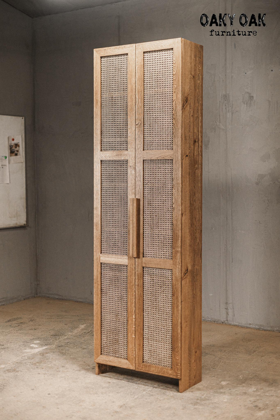 OAK CABINET WITH NATURAL RATTAN DOORS 897