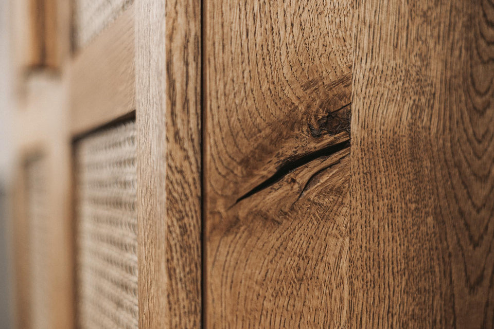 OAK CABINET WITH NATURAL RATTAN DOORS 897
