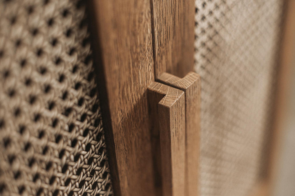 OAK CABINET WITH NATURAL RATTAN DOORS 897